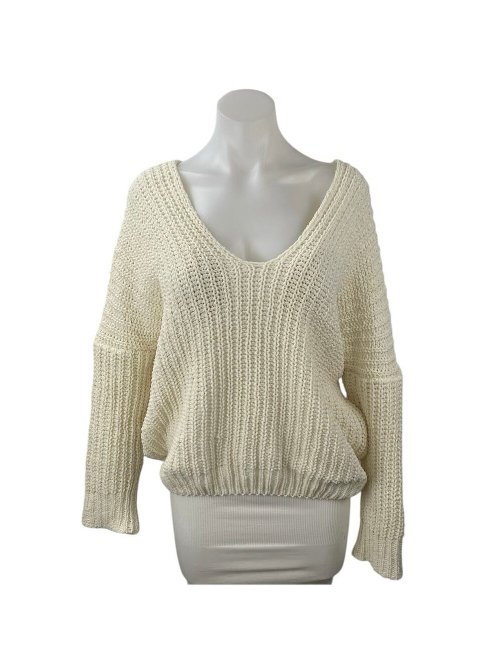 Superdown  Women's Cream White Chunky Knit Batwing Long Sleeve Sweater Top Sz S
